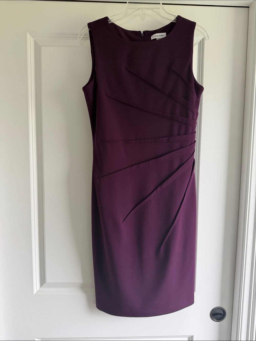 Calvin Klein Plum Sheath Dress with Asymmetrical Pleats